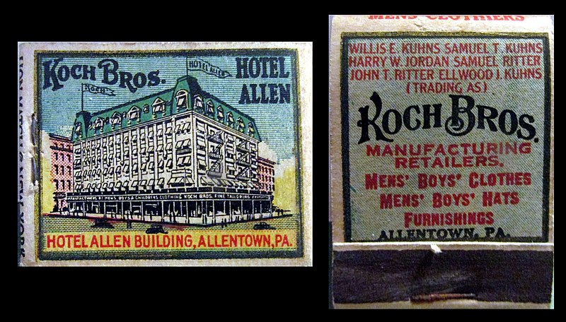 File:1930 - Koch Brothers - Hotel Allen - Matchcover - Allentown PA.jpg