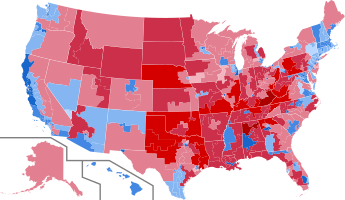 Results by congressional district, shaded according to winning candidate's percentage of the vote.