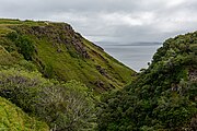 A viewpoint from the the An Leth-allt waterfall in Isle of Skye, Scotland, in August 2021.