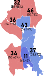 2021 Seattle City Attorney election results map by state legislative district.svg