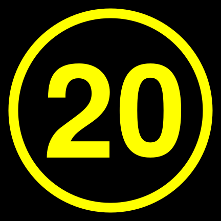 File:20 black yellow-round.svg