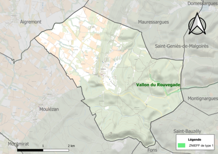 Carte de la ZNIEFF de type 1 sur la commune.