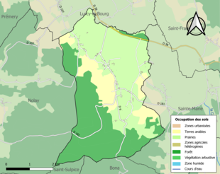 Barevná mapa znázorňující využití půdy.