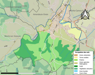 Barevná mapa znázorňující využití půdy.