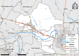 Carte en couleur présentant le réseau hydrographique de la commune