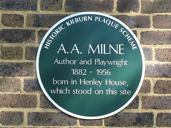 Plaque commemorating Milne's birthplace in Kilburn, London