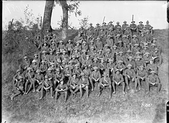 One of the 9th (Hawke's Bay) companies of the Wellington Infantry Regiment in France during World War I A company of a Wellington Regiment at Longsart, France, World War I (21670249811).jpg