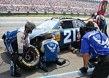 Car #21 pitting during the race Air Force at Pocono 500 080608-F-0000E-003.jpg