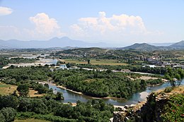 Drini upes delta pie Škodras pilsētas Albānijā