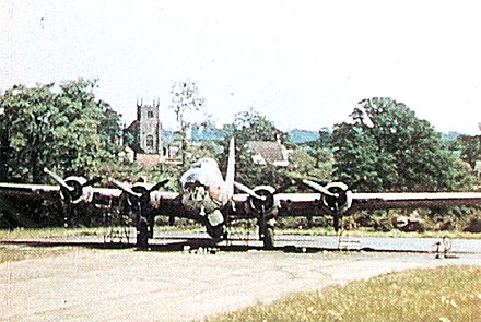 Unidentified 92d Bomb Group B-17F at Alconbury Airfield, summer 1943. In the background is a familiar sight to anyone who ever served at RAF Alconbury, the village of Little Stukeley Alconbury-b17g.jpg