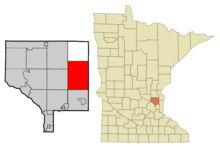Anoka Cnty Minnesota Sisällytetyt ja rekisteröimättömät alueet Columbus Highlighted.png