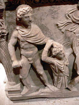Antalya Museum - Sarkophag 5a Achilles schlägt Thersites.jpg