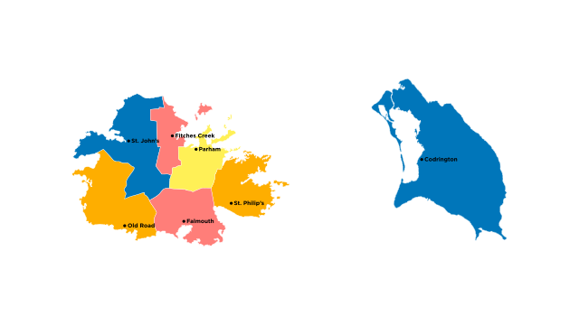 Antiguan and Barbudan parish capitals map.svg