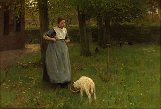 Woman from Laren with lamb