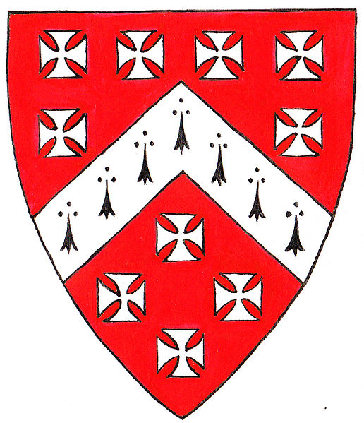 Arms of Berkeley of Stoke Gifford: Gules, a chevron ermine between ten crosses pattee argent. These arms may be seen in The Gaunts Chapel, Bristol and