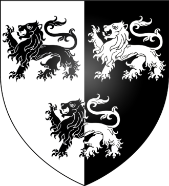 The arms of Thomas Pullyson, blazoned as Per pale argent and sable, three lions passant counterchanged Arms of the Pullison family of London.png