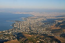 Aerial view of the Athens urban area and the Saronic Gulf Athens from the airplane (9454538556).jpg