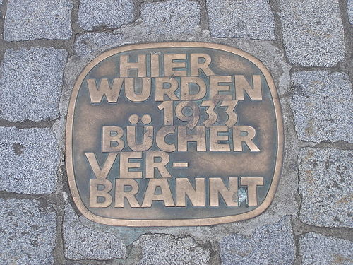 A plaque on the Schlossplatz commemorates the Nazi book burnings