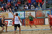 Deutsch: Beachhandball Europameisterschaften 2019 (Beach handball Euro); Tag 6: 7. Juli 2019 – Spiel um Platz Drei, Männer, Ungarn-Russland 2:0 (26:20, 23:22) English: Beach handball Euro; Day 6: 7 July 2019 – Men's Bronze Medal Match – Hungary-Russia 2:0 (26:20, 23:22)