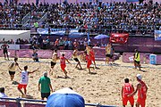 Deutsch: Beachhandball bei den Olympischen Jugendspielen 2018; Tag 4, 10. Oktober 2018; Jungs, Vorrunde, Gruppe B - Italien-Argentinien 1:2 English: Beach handball at the 2018 Summer Youth Olympics at 10 October 2018 – Boys Preliminary Round Group B‎ – Italy-Argentina 1:2