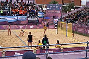 Deutsch: Beachhandball bei den Olympischen Jugendspielen 2018; Tag 5, 10. November 2018; Mädchen, Hauptrunde - Ungarn-Argentinien 1:2 English: Beach handball at the 2018 Summer Youth Olympics at 11 October 2018 – Girls Main Round – Hungary-Argentina 1:2