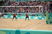 Deutsch: Beachvolleyball bei den Olympischen Jugendspielen 2018; Tag 11, 17. Oktober 2018; Jungen,Finale – Niederlande (Matthew Immers/Yorick de Groot)-Schweden (David Åhman/Jonatan Hellvig) 0:2 (20–22/15–21) English: Beach volleyball at the 2018 Summer Youth Olympics at 17 October 2018 – Final – Netherlands (Matthew Immers/Yorick de Groot)-Sweden (David Åhman/Jonatan Hellvig) 0:2 (20–22/15–21)