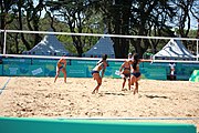 Deutsch: Beachvolleyball bei den Olympischen Jugendspielen 2018; Tag 8, 14. Oktober 2018; Mädchen, Achtelfinale – Mexiko-China 0:2 (15–21/16–21) English: Beach volleyball at the 2018 Summer Youth Olympics at 14 October 2018 – Girls Round of 16 – Mexico-China 0:2 (15–21/16–21)