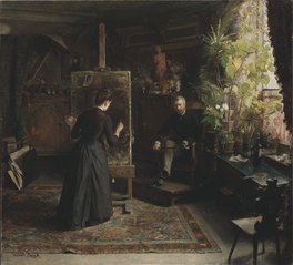 The Danish portrait painter Bertha Wegmann at work