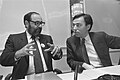 Boekenconferentie in Amsterdam Umberto Eco (links) en minister Brinkman, Bestanddeelnr 934-1145.jpg