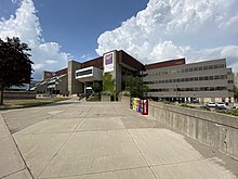 Bramalea Civic Centre building, the former home of the Chinguacousy Township offices, still houses several city services today. Bramalea Civic Centre 2021.jpg