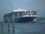 CMA CGM Alexander von Humboldt on maiden voyage upriver elbe amounting pilot station Seemannshöft, 28 05th 2013