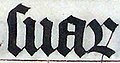 Calligraphy.malmesbury.bible.arp (cropped) - Scribal abbreviation "suar" for "suarum".jpg