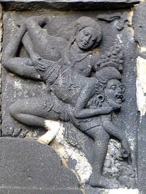 Bas-relief of pickup throw at Prambanan(9th century) in Indonesia.