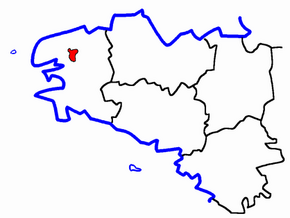Kanton Ploudiry na mapě regionu Bretaň