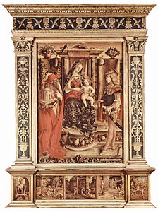 "מדונה הקדושה, הירונימוס הקדוש וסבסטיאן הקדוש", 1490