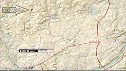 Катасаугуа, Пенсильваниядағы Катасаукуа Крик ағыны + көзі + оның тікелей арақашықтық-USGS.jpg