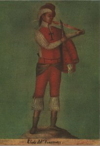 Un cholo (mestizo en el que prevalecen los rasgos indígenas) de Tucumán en un aguafuerte anónimo de 1798.
