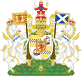 שלט האצולה של דוכס רות'סיי סמל אדון האיים וסמל הנאמן העליון מחולקים לרבעים, מעליהם סמל סקוטלנד מושחת בתגית שחורה עם שלושה קצוות