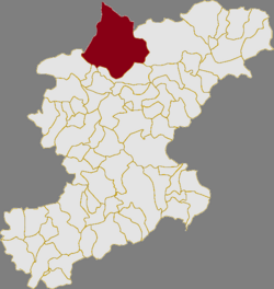 La commune de Cortina d'Ampezzo ombrée en rouge dans la province de Belluno