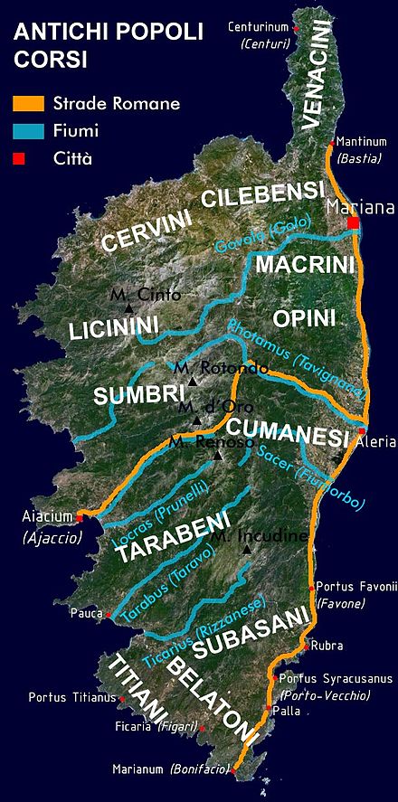 Simplified map of the ancient tribes of Corsica