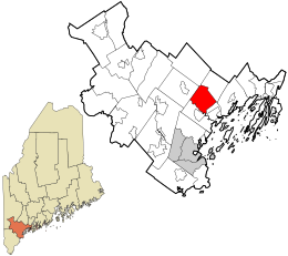 Localização no condado de Cumberland e no estado do Maine.