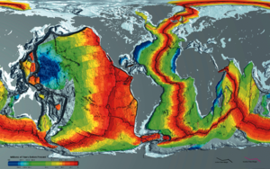 Chart showing Earth's seafloor crust ages.