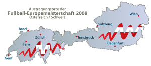 Locaties voor het Europees Kampioenschap.