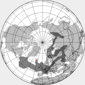 Situación de la nube de ceniza volcánica el 19 de abril, 18:00 UTC.