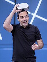 Barra demonstrating the Oculus Go at 2018's Facebook F8 conference Facebook's 2018 F8 Developer Conference - Hugo Barra, VP of VR at Facebook, wearing an Oculus Go (cropped).jpg