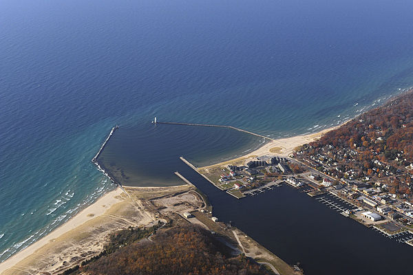 Frankfort Harbor; the mouth of the Betsie River at Lake Michigan