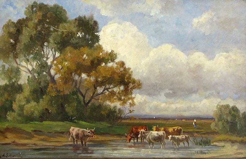 File:Friedrich Albert Schmidt, Landschaft mit Kuehen am Wasserloch.jpg