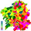 Mapa dos concellos de Galicia coa poboación de 2010