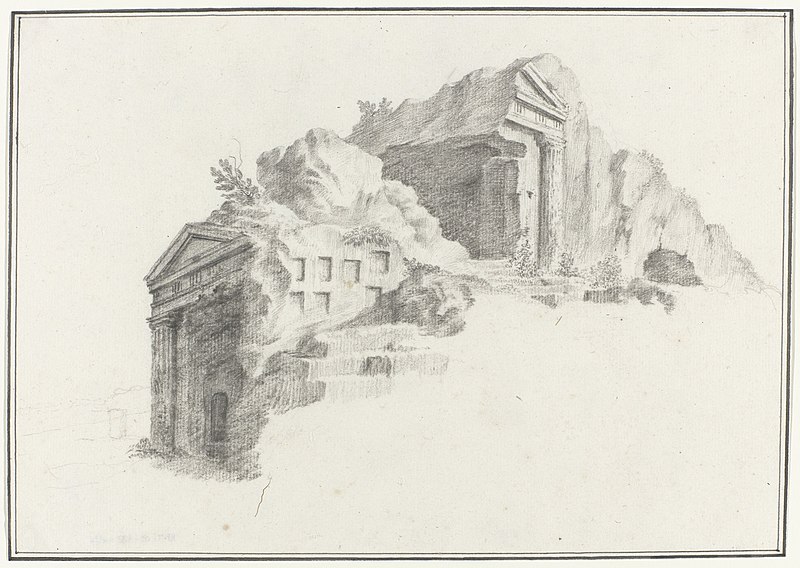 File:Grafmonument of graven met Dorische zuilen in rots gehouwen en gelegen op afstand van 2 mijl van Syracuse Voyage en Italie, en Sicile et à Malte - 1778 (serietitel), RP-T-00-493-74B.jpg