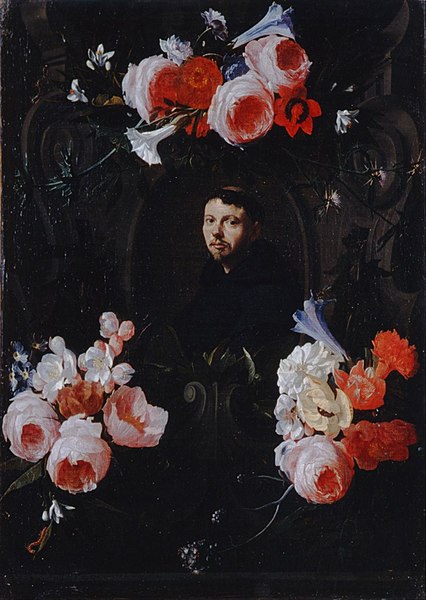 File:Hieronymus Galle - monk in garland of flowers.jpg